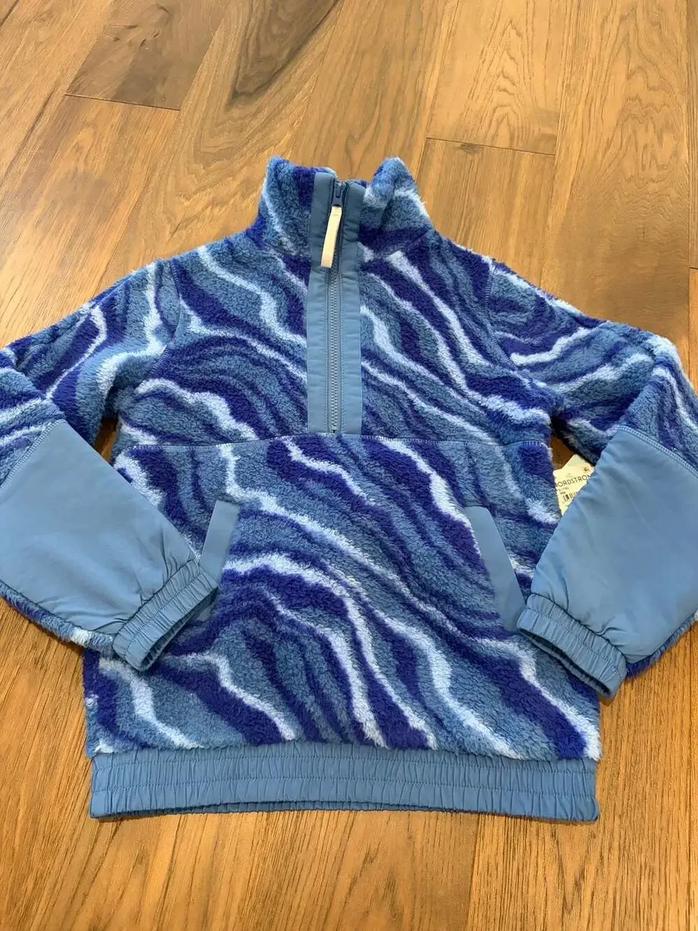 Zella Girl Blue Swirl Sherpa Fleece 1/4 Zip Pullover Jacket Size S (7/8) New